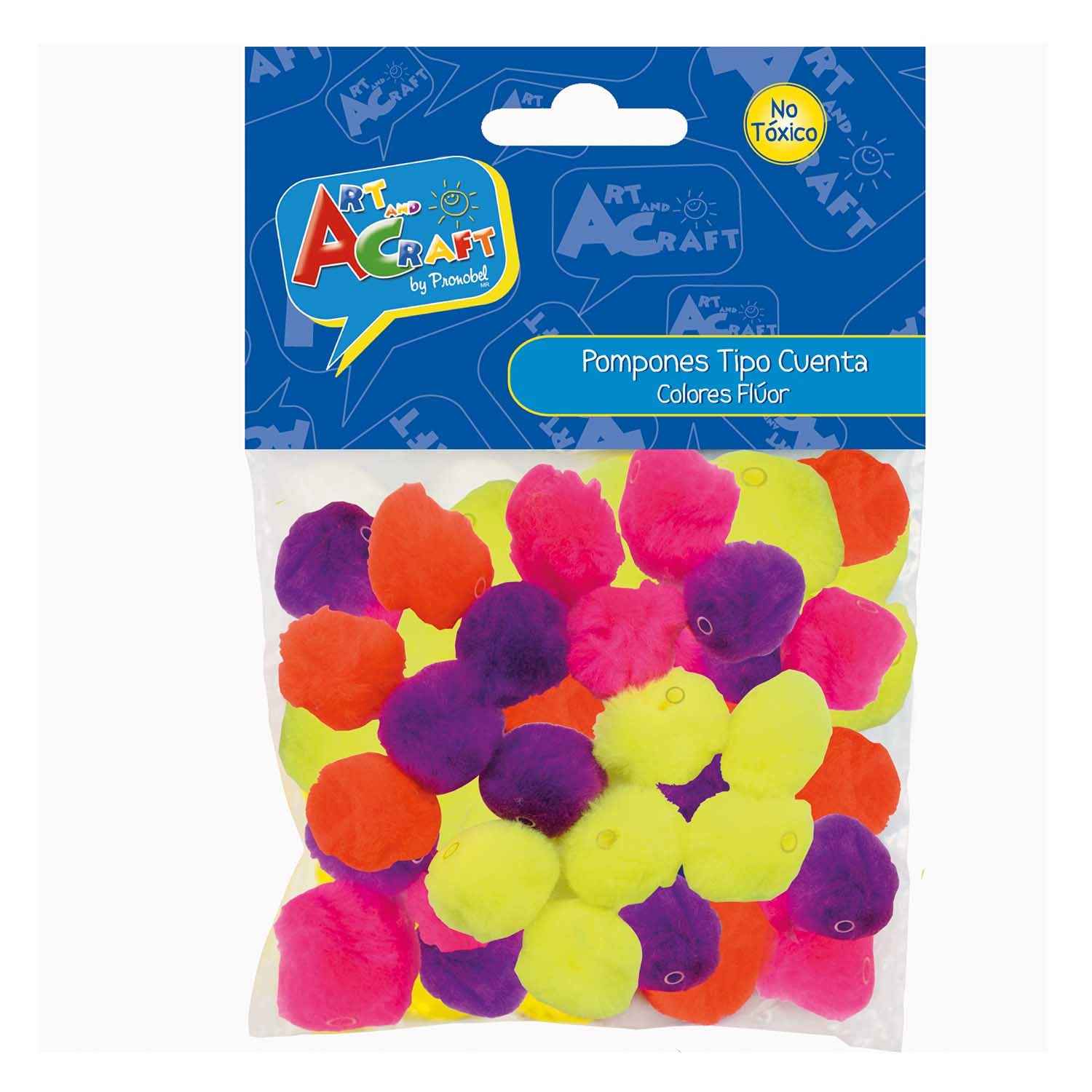 Pompones Tipo Cuenta 25 Piezas Col. Surtidos | Art & Craft